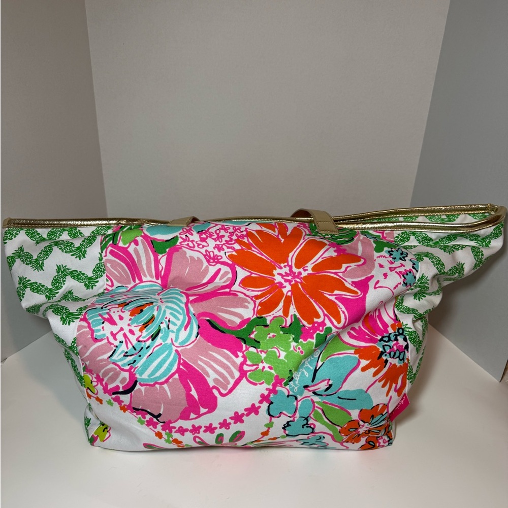 Lilly Pulitzer Target Tote Bag Nosie Posey Floral Large Gold Handles Beach